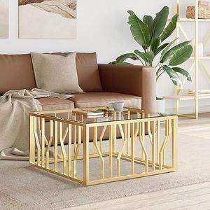 DIGBYS Salontafel Goud 80x80x40 cm RVS en Glas