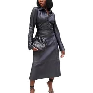 MLSHWUG Dames Coltrui Cardigan Jassen Slim Fit Hoge Taille Mid-Lengte Rok PU Leren Outfit Sets,zwart,L