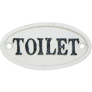 Clayre & Eef WC Bordje 10x5 cm Wit Ijzer Ovaal Toilet Toilet Bordje