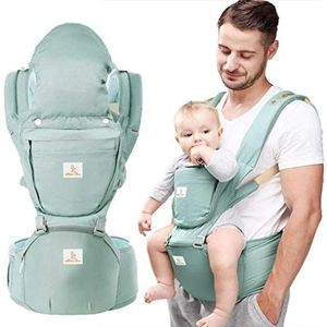 Ergonomische heupstoel babydrager met schouderriem, baby heupkruk stoel stoel met afneembare voorruit geschikt voor alle seizoenen geboren baby (kleur: groen)