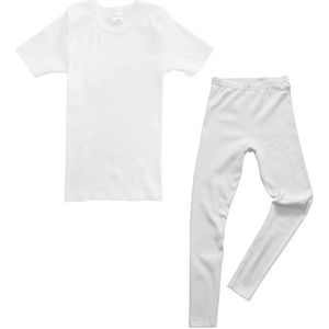 HERMKO 22201 Kinderset - shirt met korte mouwen + legging van 100% biologisch katoen, Farbe:weiß, Größe Kinder:140