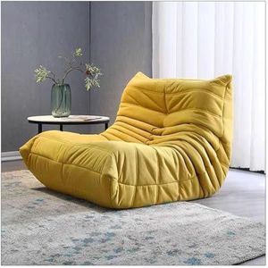 Luie Vloerbank Moderne Ontspannende Stoel Enkele Bank Zachte Suède Hoes Luie Fauteuil Woonkamer Hoekstoel Leesstoel Zachte Luie Vloerbank 70 * 93 * 95cm geel-velours