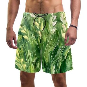 PAFEFO Zwemplank Shorts voor Mannen Strandshorts voor Tieners Zomer Sneldrogende Sport, Art Oil Green Field, Kunst Olie Groen Veld, S