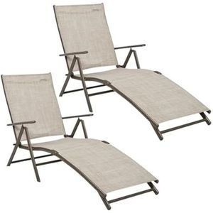 HKDHF Opvouwbare ligstoel, outdoor chaise loungestoelen voor buiten, aluminium terrasligstoel, zwembadmeubilair, verstelbare opvouwbare fauteuil, ligstoelen (beige, 2 stuks)