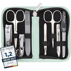 DREI SCHWERTER - Manicureset 'Roma' - nageletui met 8 instrumenten: nagelschaar, huidschaar, voet/vingernagelknipper, nagelreiniger, pincet, glazen nagelvijl, saffier nagelvijl - mint