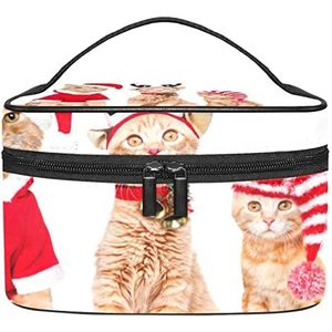 Kerstman gewei kittens rode bal make-up organizer tas, reizen make-up tas organizer case draagbare cosmetische tas voor vrouwen en meisjes toiletartikelen, Meerkleurig, 22.5x15x13.8cm/8.9x5.9x5.4in