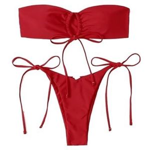 Tweedelige dames sexy rugloze bikiniset, schattig dameszwempak, driehoekige badkleding for strand en vakantie(Color:Red,Size:S)