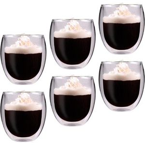 Feelino - Dubbelwandige thermoglazen ""Jumbo"", 400 ml, gegolfd, houden lang warm of koud, voor cappuccino en latte macchiato, glas, set van 3-6 x 400 ml