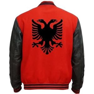 A&M Express Heren Albanese Vlag Rode Wol Bomberjack - Varsity Letterman College Jacket Met Lederen Seleeves, Rood, L