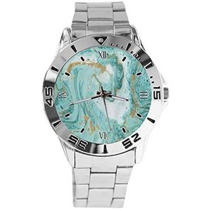 Turquoise marmer mode heren horloges sport horloge voor vrouwen casual roestvrij stalen band analoge quartz polshorloge