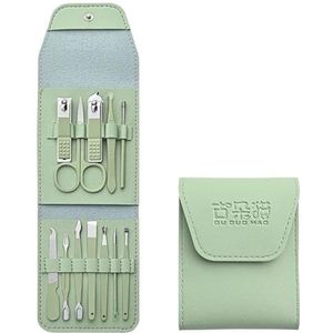 Manicureset, nagelknipperset, Verpakking van 12 veelkleurige nagelknippers, manicure en pedicuresets(Green 12-piece Set)