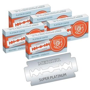MERKUR Super Platinum 910 Scheermesjes, roestvrij staal, 50 stuks, geschikt voor traditionele scheermesjes, dubbelzijdige scheermesjes met platina en teflon gecoat, roestvrij staal