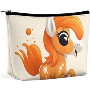 GHBNK Kleurrijke Tie Dye Cosmetische Tas Draagbare Toilettas Reizen Make-up Tassen Make-up Organizer Lippenstift Tassen voor Vrouwen, Schattige Oranje Pony, Eén maat