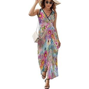 Paisley met bloemenpatroon dames lange jurk mouwloze maxi-jurk zonnejurk strand feestjurken avondjurken M
