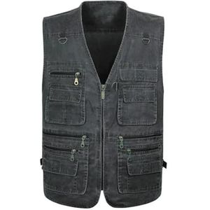 Pegsmio Mannelijke Katoenen Mouwloze Vest Zomer Multi Pocket Foto Vest, Grijze Vest, XL