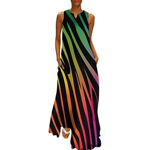 Regenboog zeepaardje patroon dames enkellengte jurk slim fit mouwloze maxi-jurken casual zonnejurk M