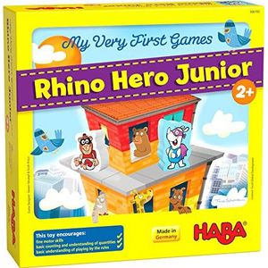 HABA 306193 My Very First Games – Rhino Hero Junior - Een coöperatief match- en stapelspel voor kinderen van 2 jaar (Made in Germany)