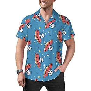 Leuke panda en ruimte heren casual button-down shirts korte mouw Cubaanse kraag T-shirts tops Hawaiiaans T-shirt 3XL