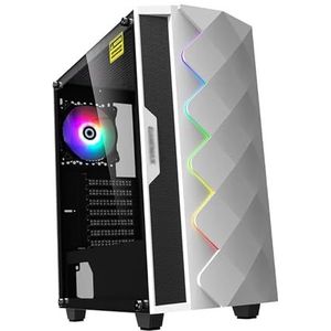 Mid-Tower Computerbehuizing E-ATX/ATX/M-ATX, Gehard Glazen Zijpaneel, Raster Frontpaneel Desktop Computerbehuizing, RGB Verlichtingsmodus(White)