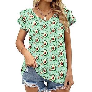 Cartoon avocado dames casual tuniek tops ruches korte mouw T-shirts V-hals blouse tee