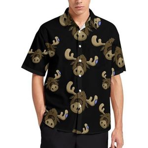 Cartoon rendier zomer heren shirts casual korte mouw button down blouse strand top met zak XL