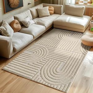 Hoogpolig vloerkleed voor de woonkamer, keukentapijt, slaapkamer tapijt Scandinavisch en boho tapijt met 3D-ontwerp, kleur: Beige, maat: 80x150 cm