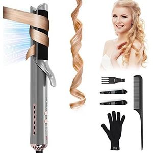 2-in-1 Stijltang PARWIN PRO BEAUTY Stijltang en Krultang, met 360° Cool Air Styling-Technologie, 150-230 ℃, met LED-display (Grijs + Paars)
