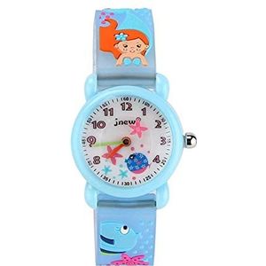 Jian Ya Na Meisjes Mooie Cartoon Kinderen Horloge,Siliconen Band Digitale Ronde Quartz Horloges, Blauw (3d Zeemeermin), riem