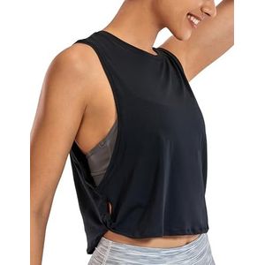 CRZ YOGA Dames Pima Cotton Workout Tank Crop Sport Shirt Mouwloos Yoga Running Tops zwart M
