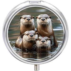 Pillendoos met spiegel 3 compartimenten drie bruine otters pillenetui voor portemonnee zak wekelijkse pillenorganisator reizen medicijnkoffer draagbare pillenhouder voor dagelijks gebruik