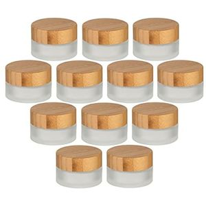 gouveo Set van 12 zalfpotjes 30 ml van mat glas met houten deksel - leeg zalfpotje om te vullen - kleine potjes voor crème, cosmetica, lotion - perfect voor op reis en handtas (CTM030BM)