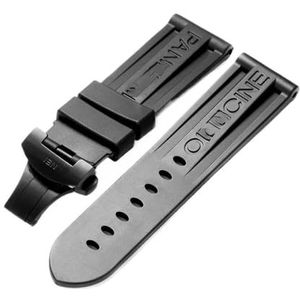 24mm rubberen horlogeband geschikt for Panerai PAM-band Zwart siliconen riem Vlindersluiting Vouwgesp Withlogo Mannen Horlogeaccessoires(Color:Black-Black)