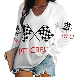 Racing Car Pit Crew Geruite Vlag Nieuwigheid Vrouwen Blouse Tops V-hals Tshirt Voor Legging Lange Mouw Casual Trui