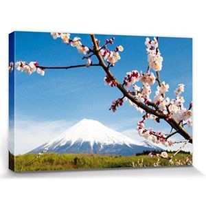 1art1 Bergen Poster Kunstdruk Op Canvas Mount Fuji, Plum Blossoms Muurschildering Print XXL Op Brancard | Afbeelding Affiche 120x80 cm