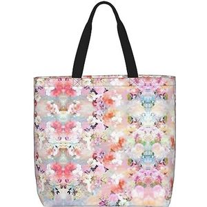 FRGMNT Mooie Zee Oppervlak Print Tote Bag Voor Vrouwen, Casual Rits Tote Mode Schouder Handtas Hobo Tas Met Zakken, Mooie Roze Bloem, Eén maat