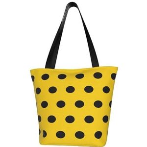BeNtli Schoudertas, canvas draagtas grote tas vrouwen casual handtas herbruikbare boodschappentassen, zwarte en gele stippen, zoals afgebeeld, Eén maat
