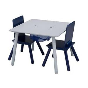 Delta Children Kindertafel en stoelenset met opbergruimte (2 stoelen inbegrepen) - ideaal voor kunst en ambachten, snacktijd, thuisonderwijs, huiswerk & meer, grijs/blauw
