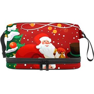 Grote capaciteit reizen cosmetische tas,Rode kerstboom kerstman sneeuwman,Make-up tas,Waterdichte make-up tas organisator, Meerkleurig, 27x15x14 cm/10.6x5.9x5.5 in