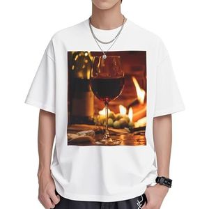 Rode wijnprint dames katoenen T-shirts casual korte mouw tuniek tops ronde hals zomer basic losse pasvorm T-shirt, Wit, S