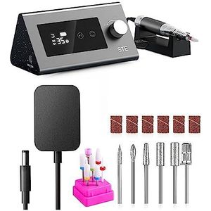Nagelvijl elektrisch, 35000 rpm elektrische nagelboormachine, schuurmachine nagel elektrische manicureboor for nagelgereedschap, aanraakscherm manicuremachine ontworpen for salons gezinnen(Grey-Set)