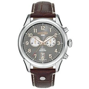 Roamer Heren Quartz horloge met grijze wijzerplaat chronograaf display en bruine lederen band 540951 49 06 05