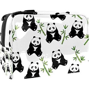Make-uptas PVC toilettas met ritssluiting waterdichte cosmetische tas met Panda en bamboe voor vrouwen en meisjes