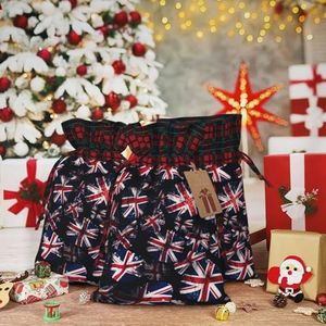 VducK Grote Kerst Gift Zakken voor Cadeaus Britse vlag Kerst Gift Zakken Kerst Gift Wrap Herbruikbare Kerst Zakken voor Geschenken