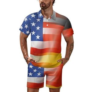 Poloshirt met Amerikaanse en Duitse vlaggen voor heren, trainingsset met korte mouwen, casual strandshirts, shorts, outfit, 5XL