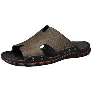 Herenslippers Leer Zomer Buitensandalen Grote maat 39-48 Strandslippers Antislip Casual Slide Herenschoenen (Color : Khaki, Size : 47(29.3CM))