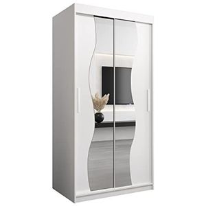 KRYSPOL Madryt schuifdeurkast 100 cm met spiegelkast met kledingstang en plank slaapkamer woonkamer kast schuifdeuren modern design (wit)