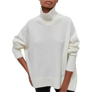 Grof Gebreide Coltrui for Dames, Zachte, Warme, Losse Pasvorm Trui for Herfst en Winter(White,4X-Large)