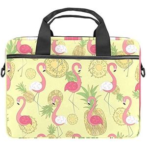 Hippopotamus Laptop Schouder Messenger Bag Crossbody Aktetas Messenger Sleeve voor 13 13.3 14.5 Inch Laptop Tablet Beschermen Tote Tas Case, Flamingo Ananas, 11x14.5x1.2in /28x36.8x3 cm