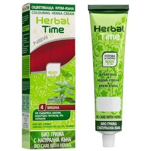 Herbal Time Henna Natuurlijke Kleur Crème | Henna Haar | Dekt Grijzen Haren| Tijdelijke Kleurstof Crème | Zonder Ammoniak, Zonder Sulfaten en Zonder Parabenen | Rode henna | Kersenrode Kleur 4 | 75ml
