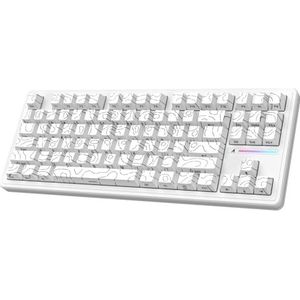 ATTACK SHARK M87PRO TKL Draadloos Mechanisch Gamingtoetsenbord, BT5.0/2.4G/USB-C Bedraad Hot Swap RGB-Toetsenbord Us-Indeling QWERTY, Lineaire Witte Schakelaar - Witte Contouren